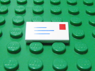 Tile, Decorated 1 x 2 白色 (印有地址及郵票的信封)